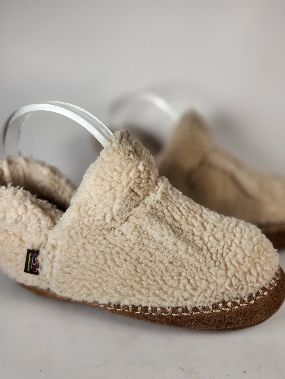 LL BEAN Kids Cozy Slipper Size 3-4 Cream Pile Fleece Slip On Shoes